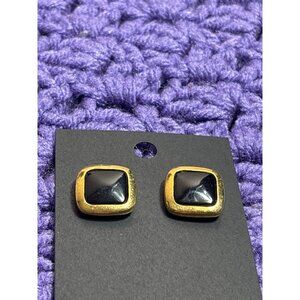 Vintage Avon Square Stud Earrings Black Goldtone 5/8 inch